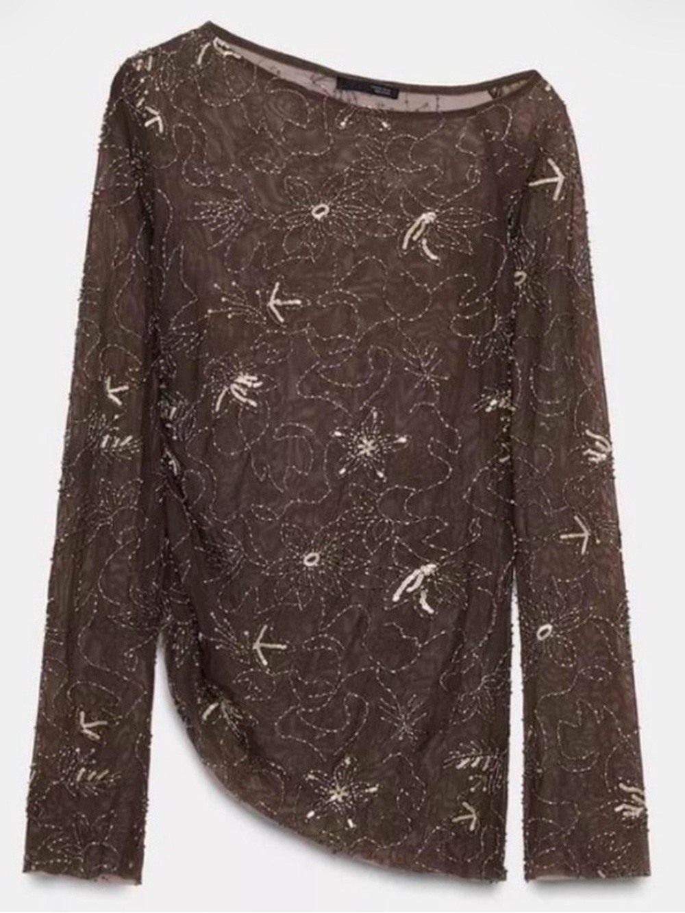 Zara Black Beaded Long-Sleeve Top